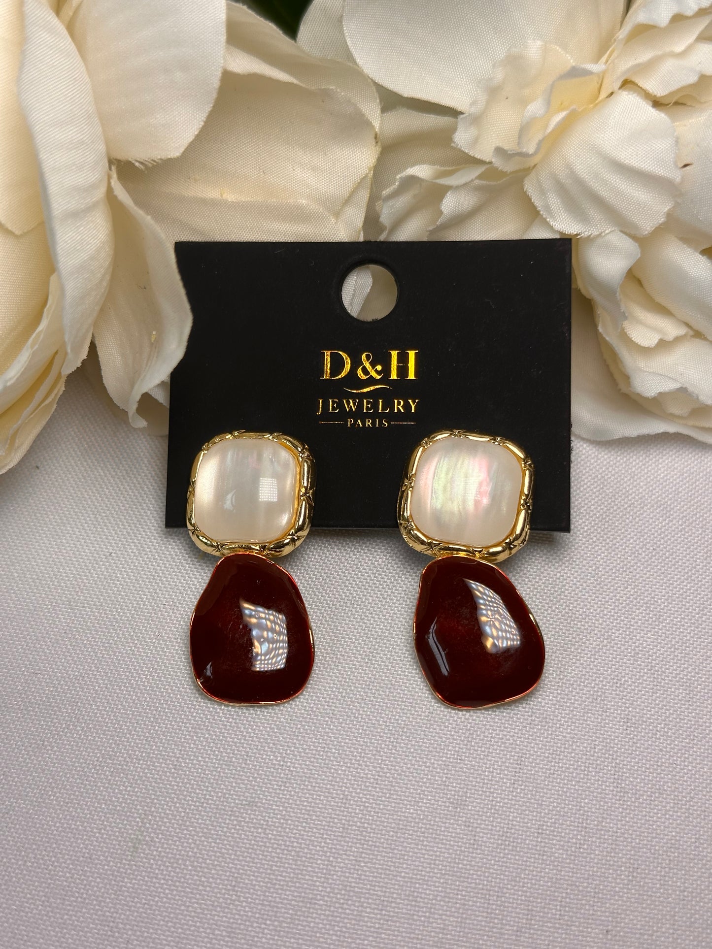 đ Boucles dâoreilles D&H Jewelry Paris â ĂlĂ©gance nacrĂ©e & rouge profond