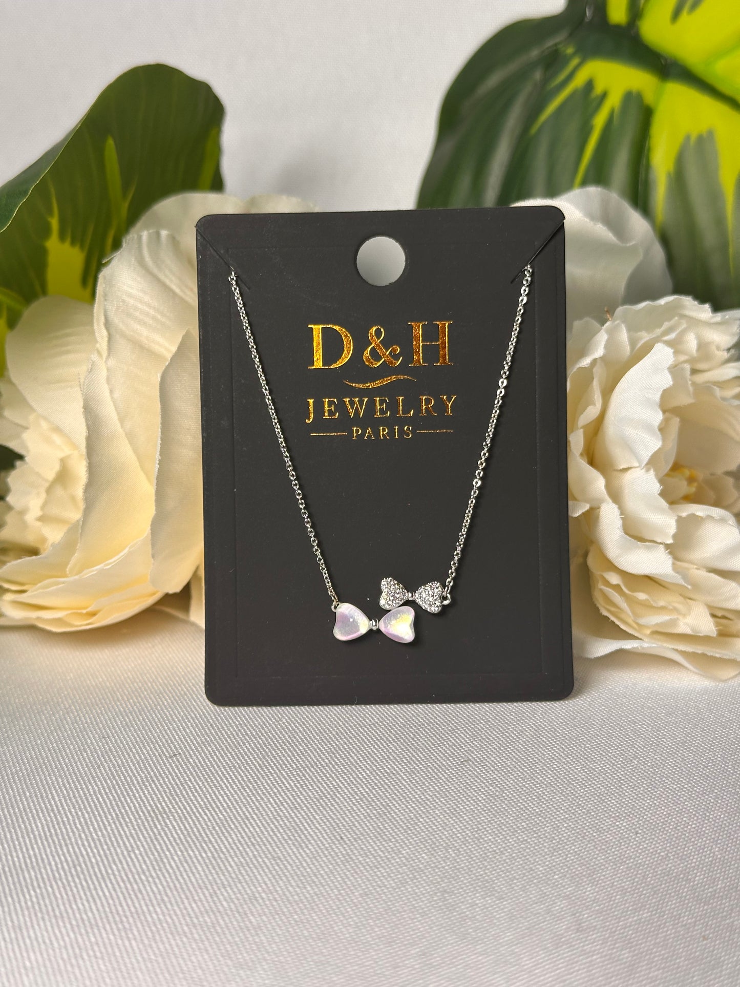 💖 Collier Double Nœud Argenté – D&H Jewelry Paris