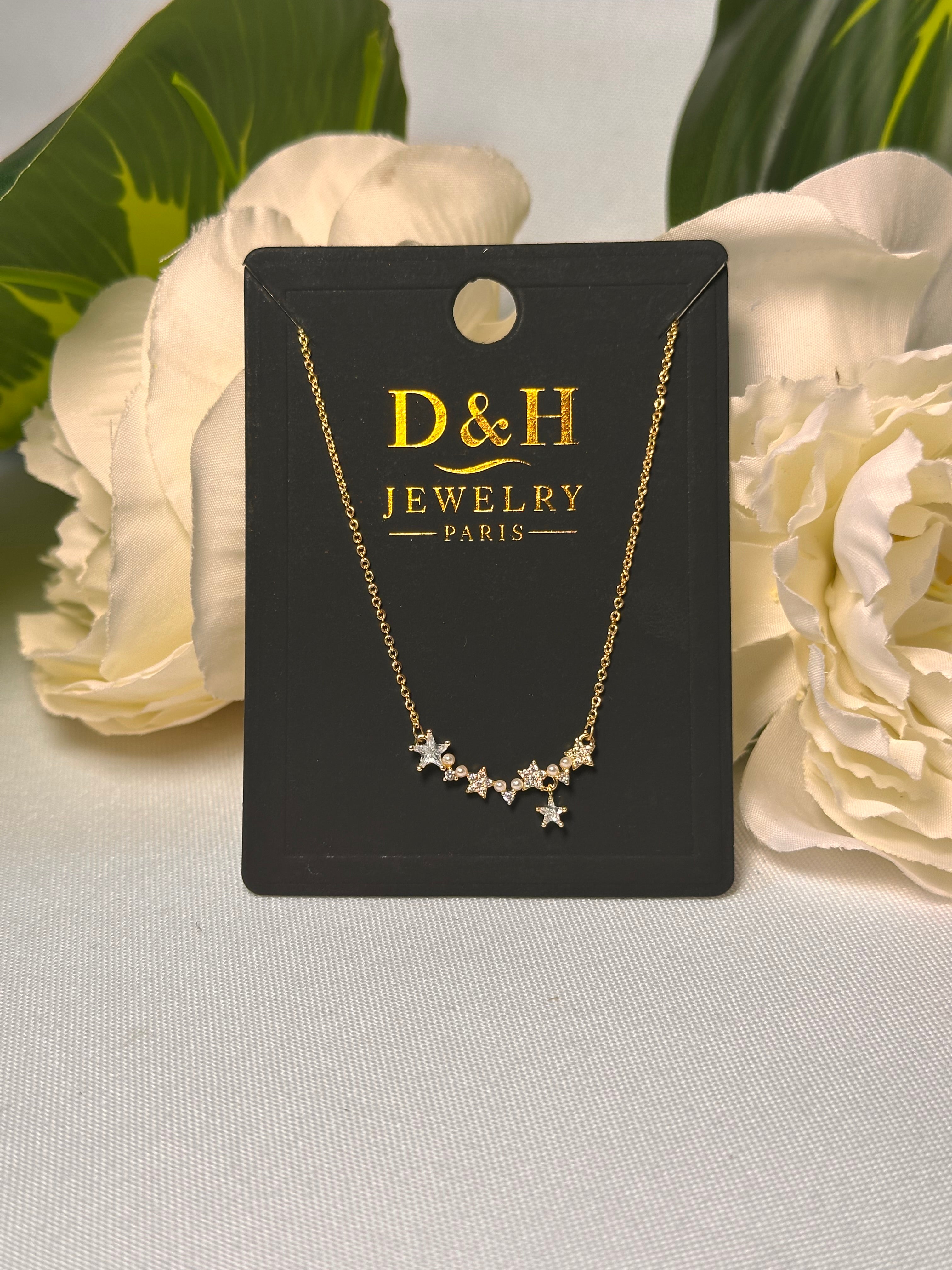 🌟 Collier Étoiles & Perles Doré – D&H Jewelry Paris