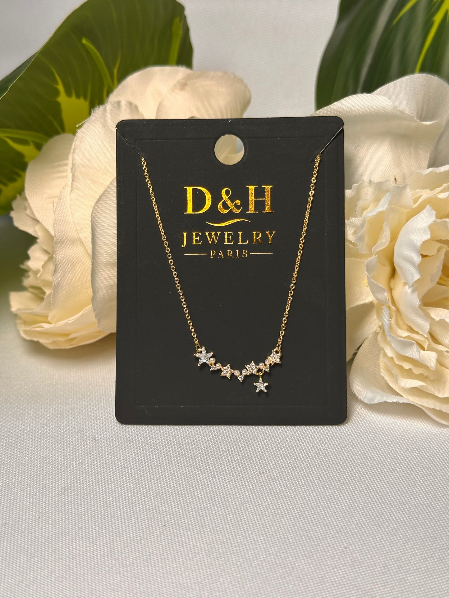 🌟 Collier Étoiles & Perles Doré – D&H Jewelry Paris