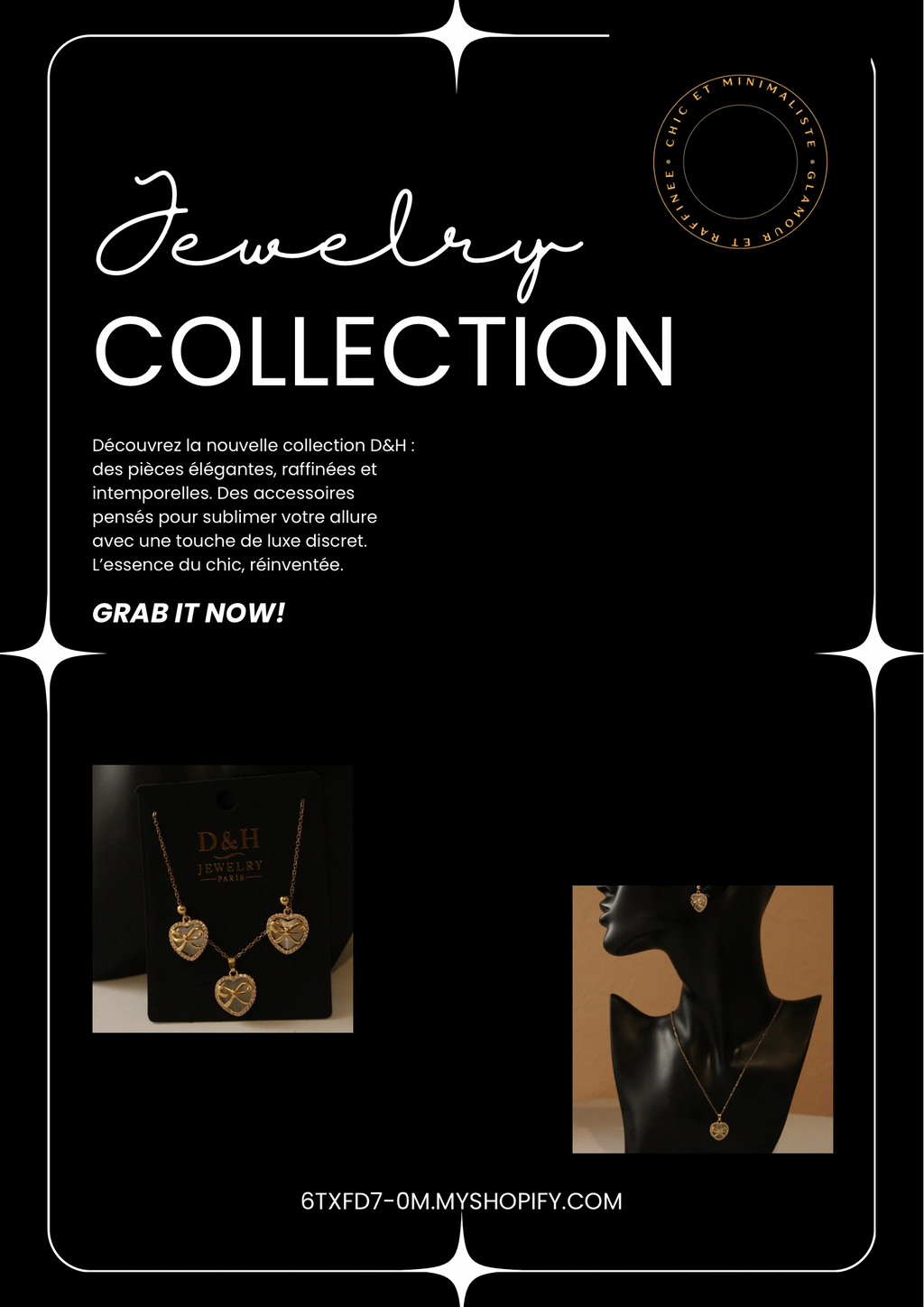 Collier & Boucles d’Oreilles Cœur Doré – Collection D&H