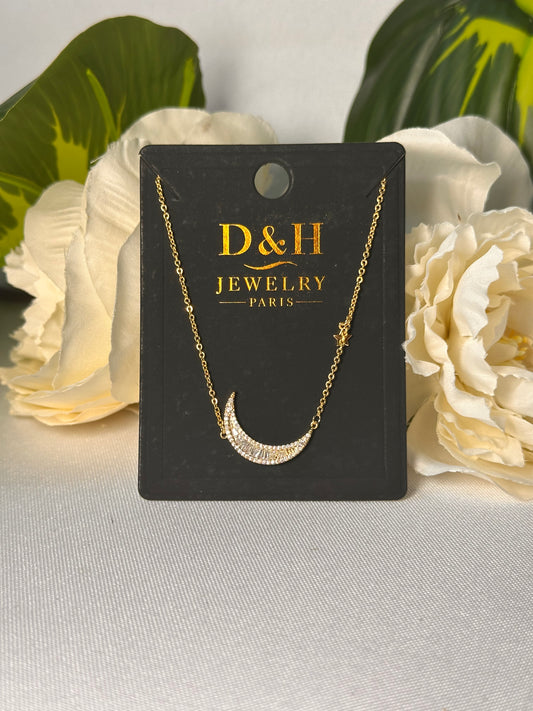 🌙 Collier Lune Doré Scintillant – D&H Jewelry Paris