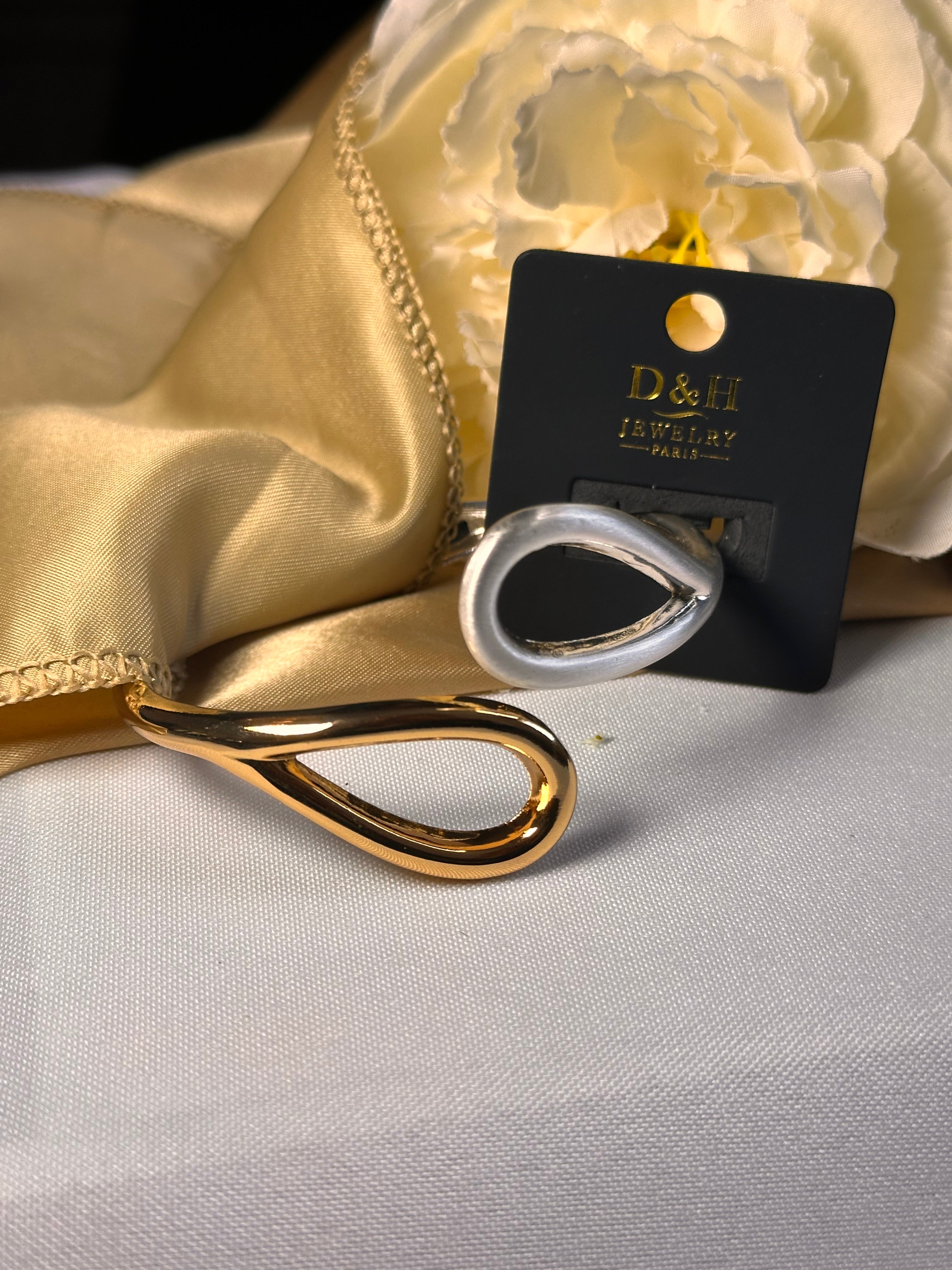 ✨ Bracelet ouvert D&H Jewelry Paris – Bijou femme doré & argenté, design moderne et chic ✨