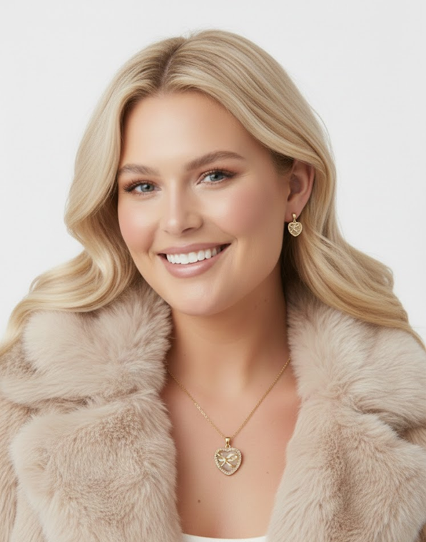 Collier & Boucles d’Oreilles Cœur Doré – Collection D&H